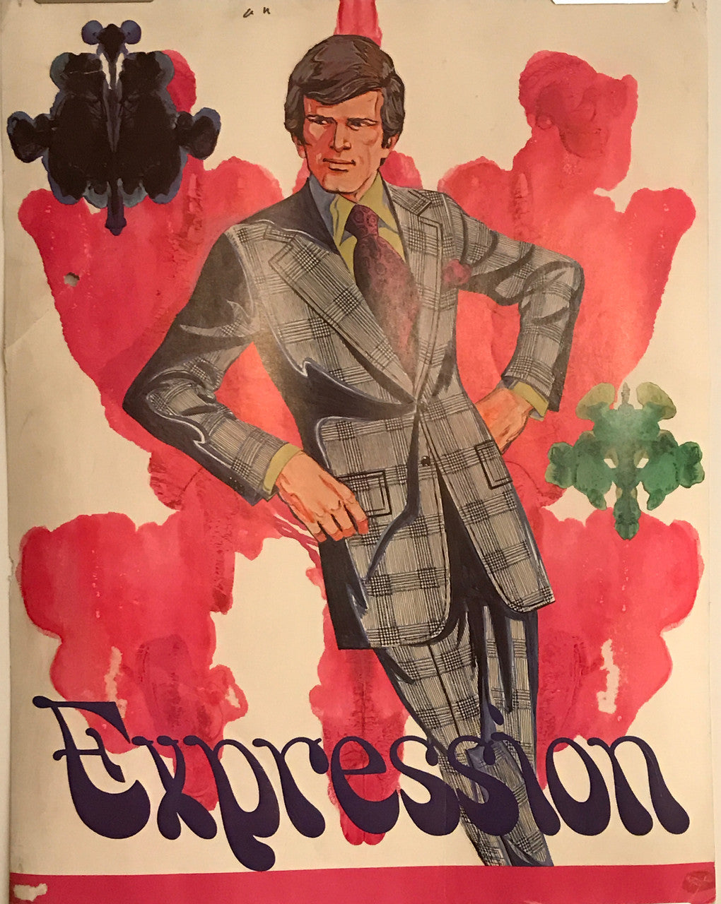 EXPRESSION, vintage and original Men's fashion advertising poster, c.1970s - HAPPIEST KID FINDS - Museum-quality antique and vintage posters, original art, preservation and restoration