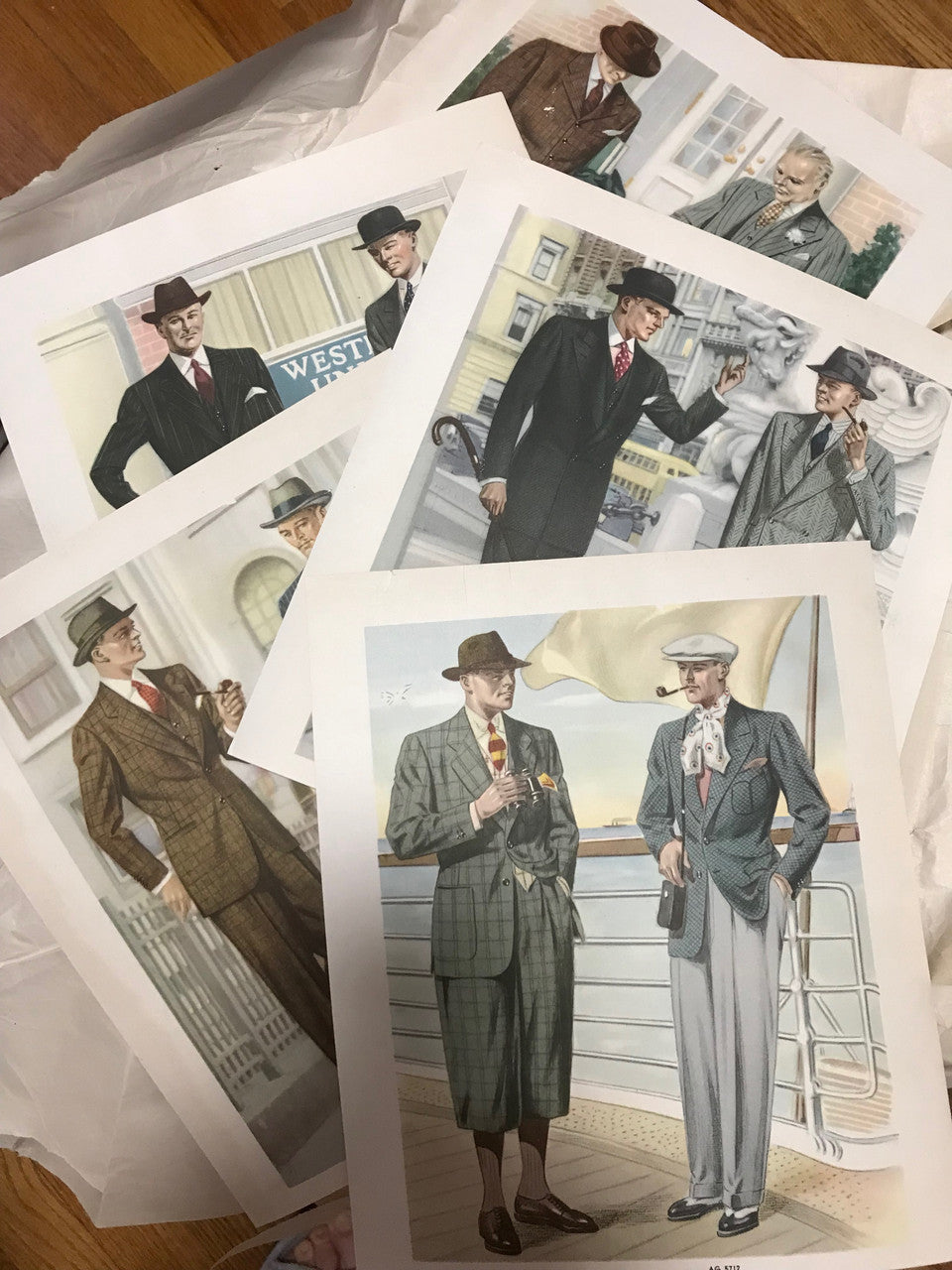 AMERICAN GENTLEMAN FASHIONS, Fall and Winter 1937-1938 (5 prints) - HAPPIEST KID FINDS - Museum-quality antique and vintage posters, original art, preservation and restoration