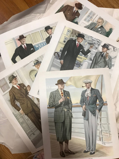 AMERICAN GENTLEMAN FASHIONS, Fall and Winter 1937-1938 (5 prints) - HAPPIEST KID FINDS - Museum-quality antique and vintage posters, original art, preservation and restoration