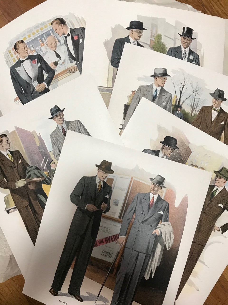 AMERICAN GENTLEMAN FASHIONS, Fall and Winter 1939-1940 (6 prints) - HAPPIEST KID FINDS - Museum-quality antique and vintage posters, original art, preservation and restoration