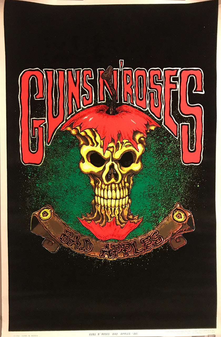 Guns N' Roses, Bad Apples, Vintage flocked blacklight music poster, 1993 - HAPPIEST KID FINDS - Museum-quality antique and vintage posters, original art, preservation and restoration