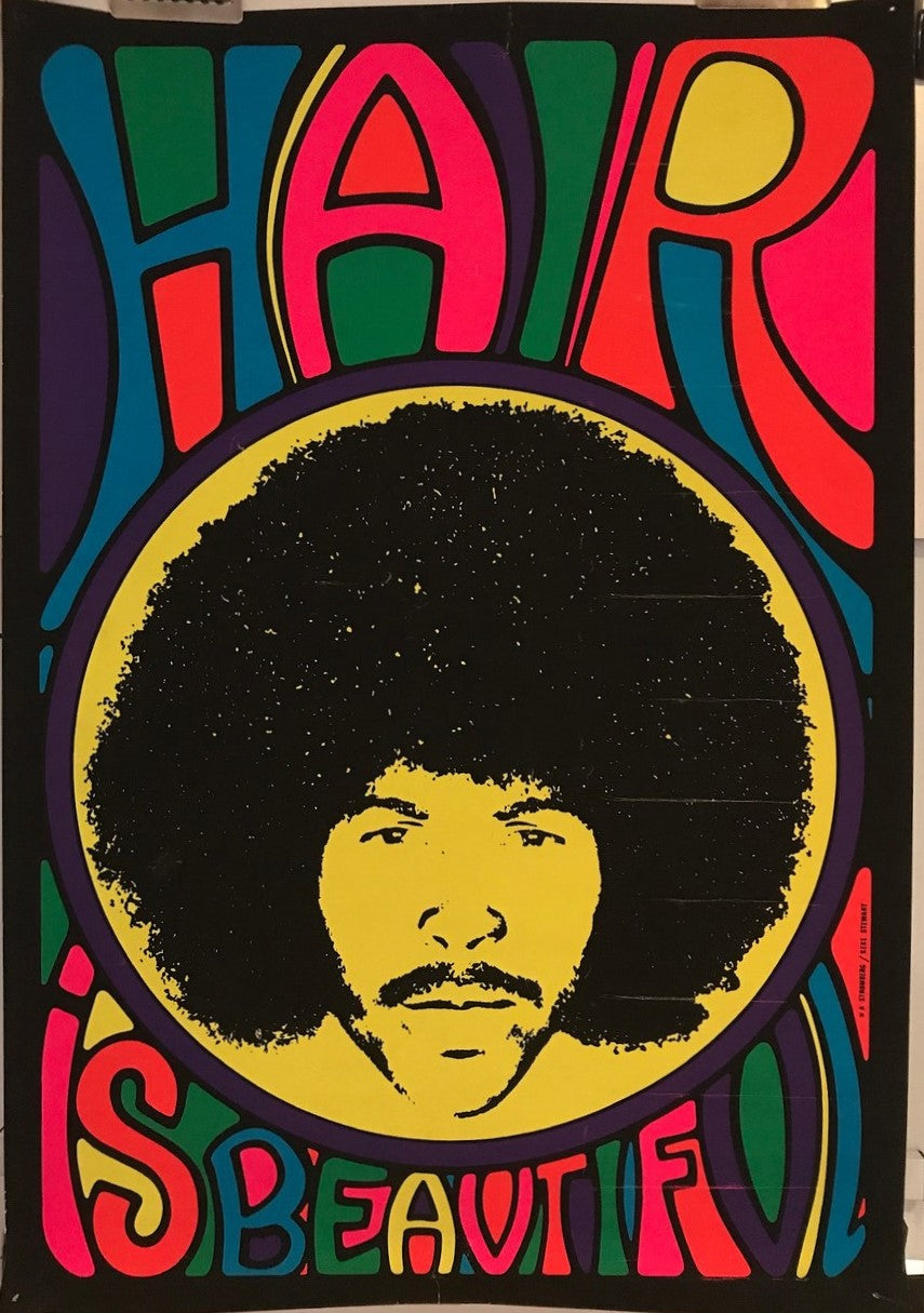 Hair Is Beautiful, vintage blacklight poster, 1968 - HAPPIEST KID FINDS - Museum-quality antique and vintage posters, original art, preservation and restoration