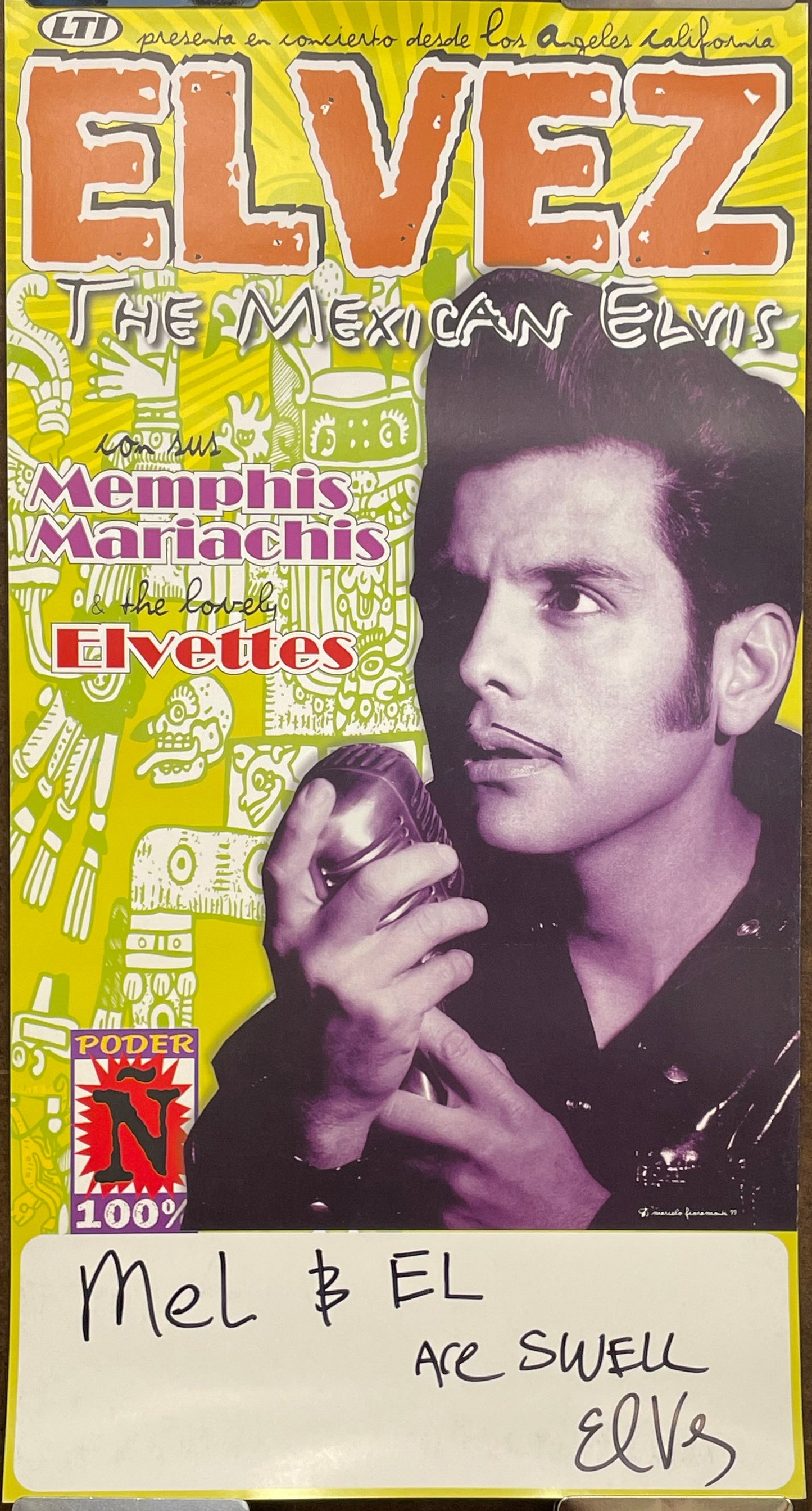 Very cool El Vez, The Mexican Elvis, 1999 - Cover featuring a stylized portrait of a person with text and graphics on a yellow background.