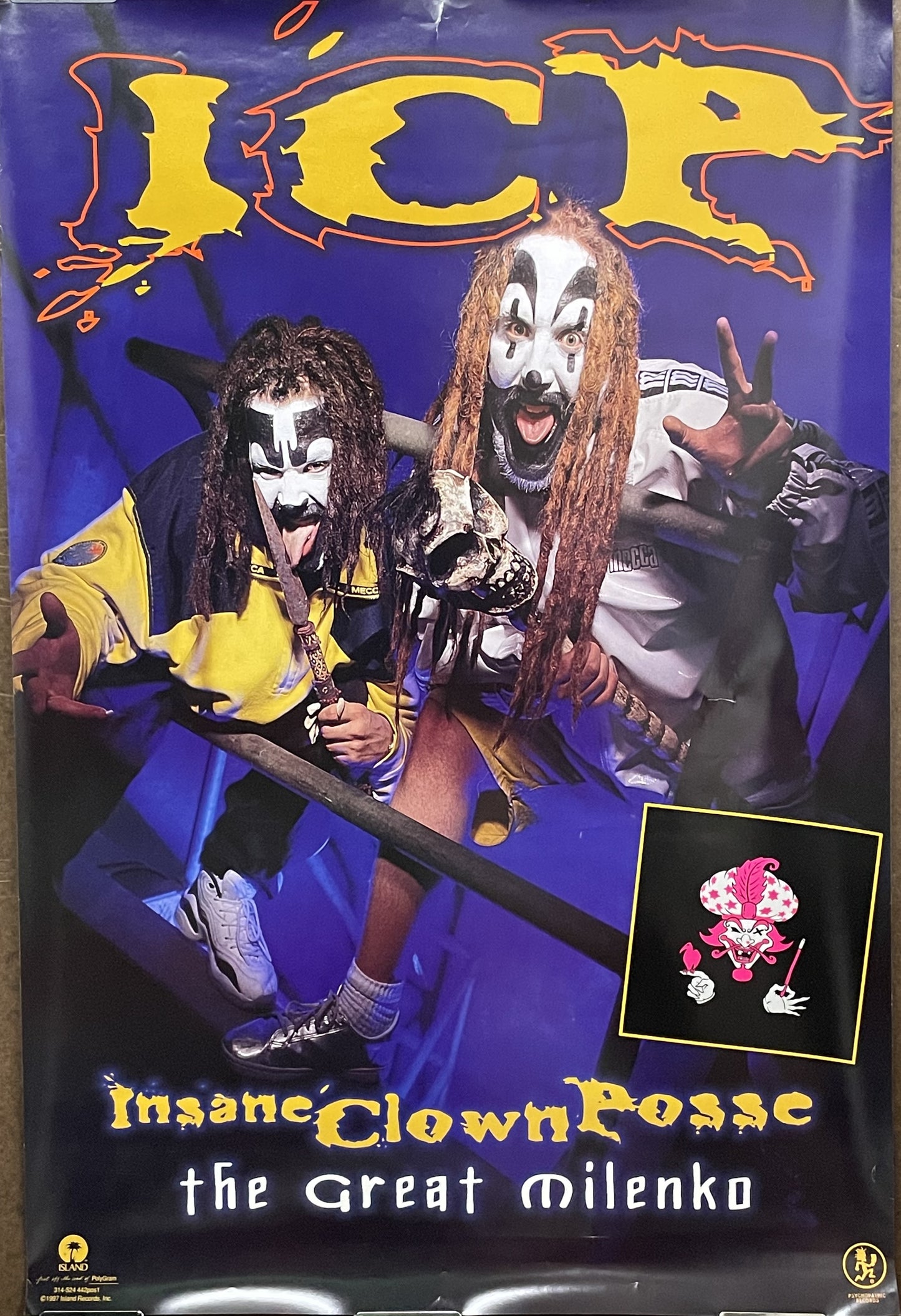 vintage INSANE CLOWN POSSE, 2-sided album promo poster, 1997 at Happiest Kid Finds