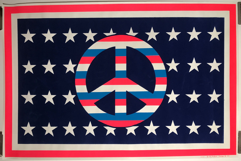 Peace flag, vintage flocked blacklight poster, 1971 - HAPPIEST KID FINDS - Museum-quality antique and vintage posters, original art, preservation and restoration