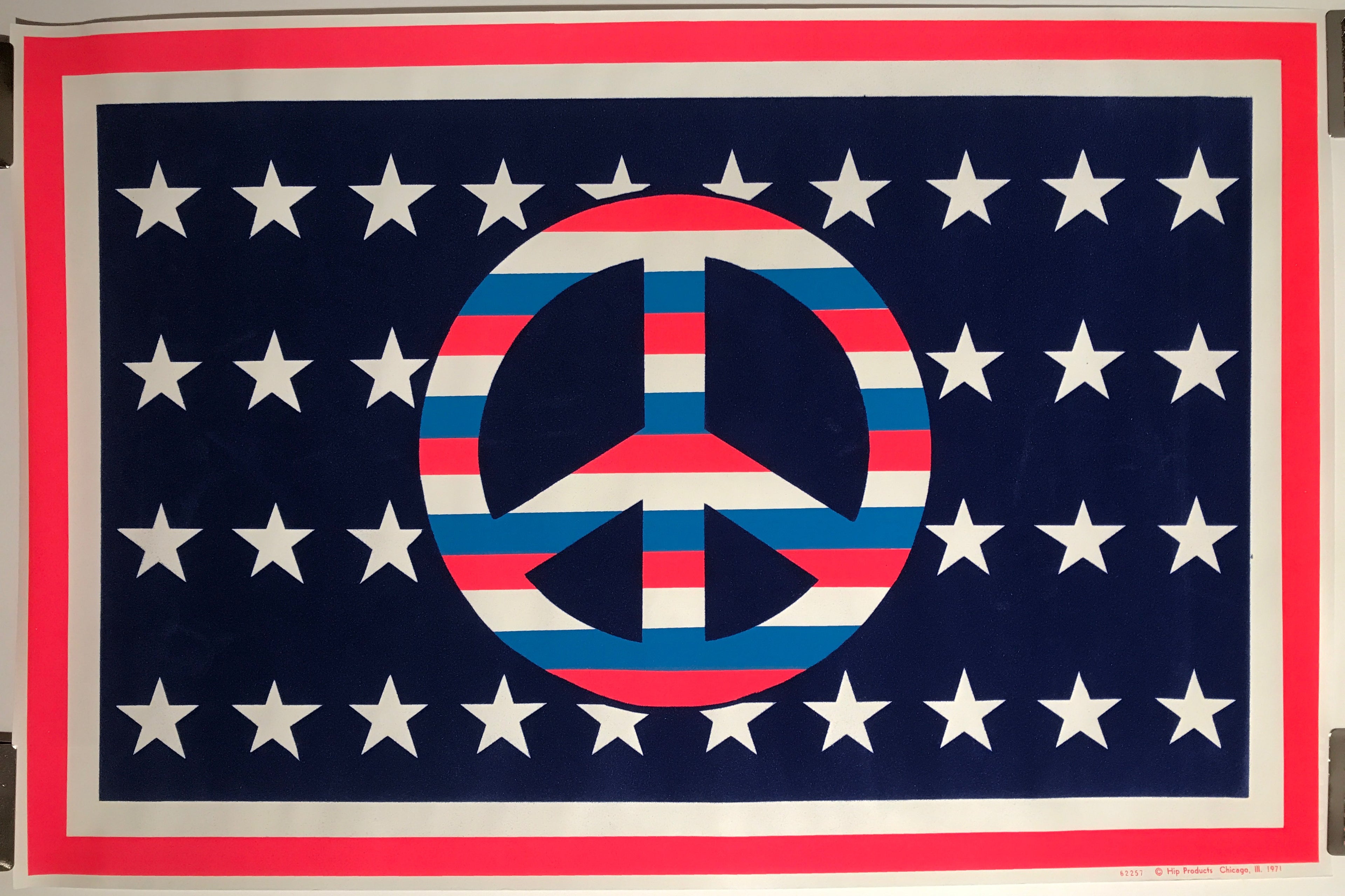 Peace flag, vintage flocked blacklight poster, 1971 - HAPPIEST KID FINDS - Museum-quality antique and vintage posters, original art, preservation and restoration