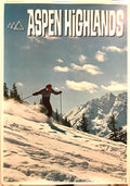 Aspen Highlands, original ski poster, c.1960s - HAPPIEST KID FINDS - Museum-quality antique and vintage posters, original art, preservation and restoration