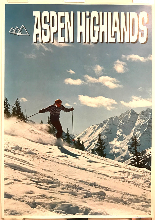 Aspen Highlands, original ski poster, c.1960s - HAPPIEST KID FINDS - Museum-quality antique and vintage posters, original art, preservation and restoration