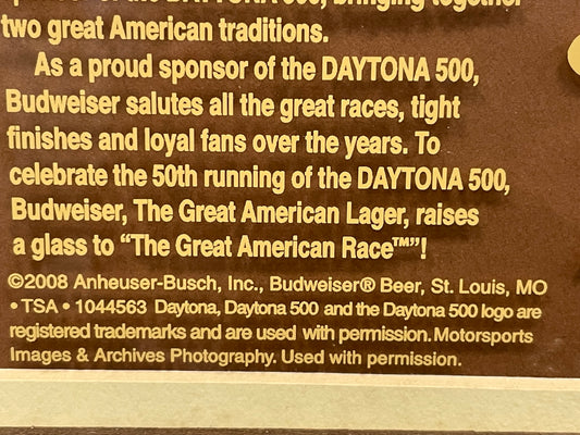 Framed Daytona 500 - 50 Years Bud Racing, 2008 - HAPPIEST KID FINDS - Museum-quality antique and vintage posters, original art, preservation and restoration