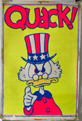Cartoon character with a top hat giving a thumbs up on a yellow background with 'QUACK!' text.