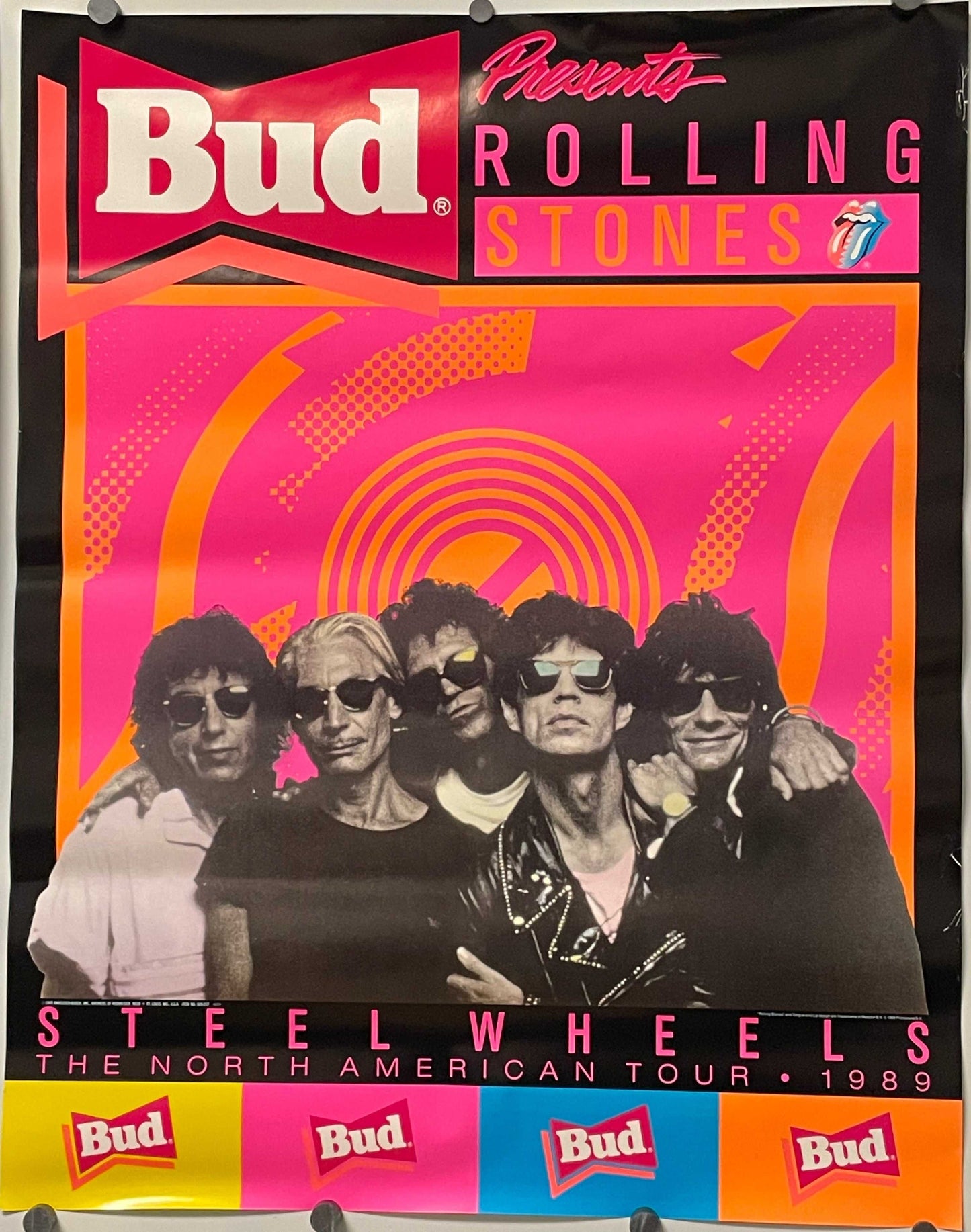 Rolling Stones - Bud presents North American Steel Wheels Tour, 1989, original and vintage concert music poster
