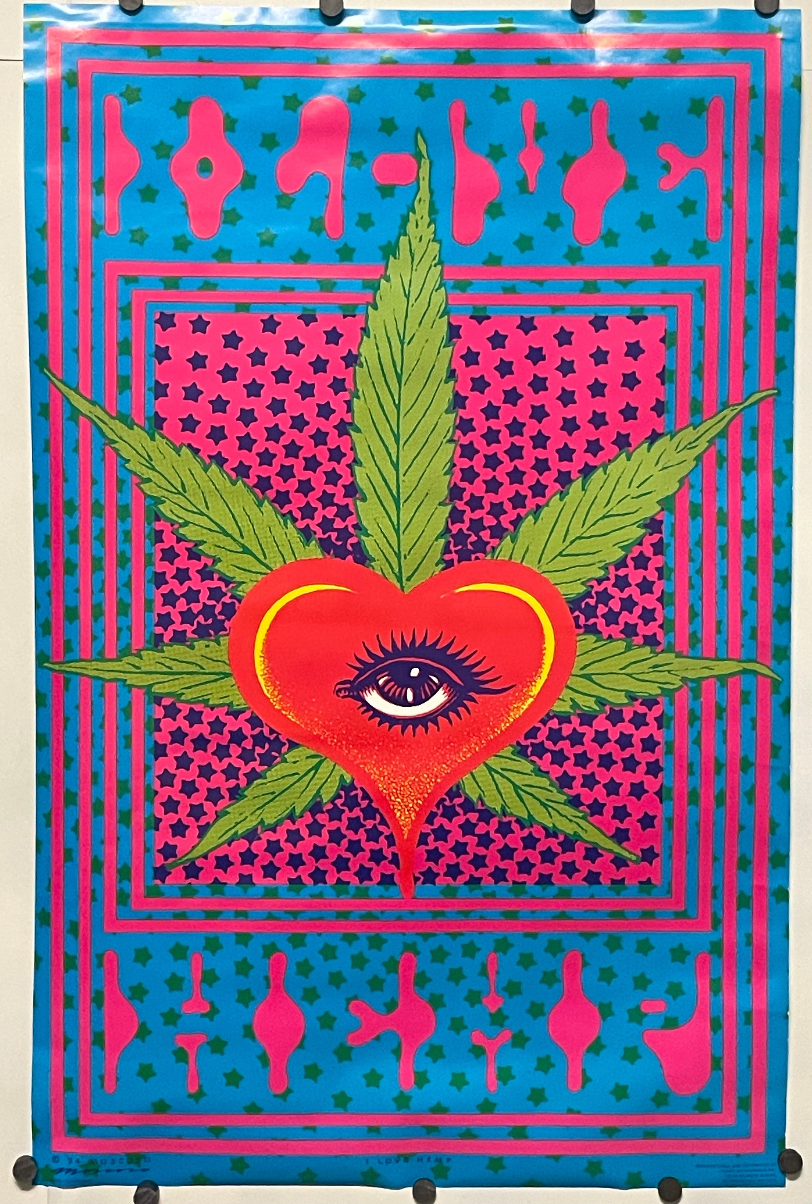 I Love Hemp, rare and vintage psychedelic poster by Victor Moscoso, 1994 - HAPPIEST KID FINDS - Museum-quality antique and vintage posters, original art, preservation and restoration