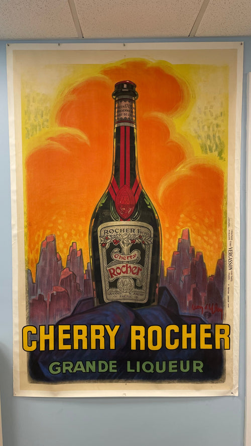 Cherry Rocher French Liqueur Original Oversized Stone Lithograph Poster by the legendary artist Jean D’ylen from 1930 Happiest Kid Finds