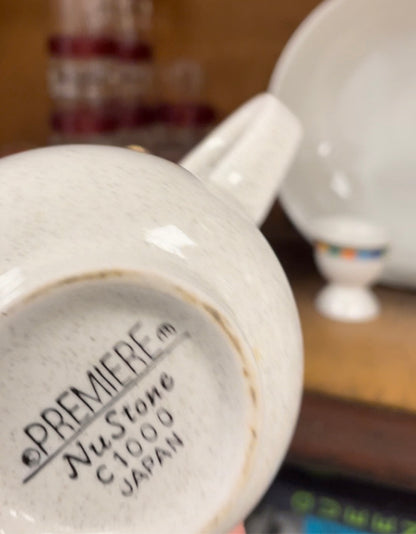 Vintage Mid Century Modern 3-piece ceramic Serving Set - Premiere NuStone c1000 - Japan, 1970 - HAPPIEST KID FINDS - Museum-quality antique and vintage posters, original art, preservation and restoration