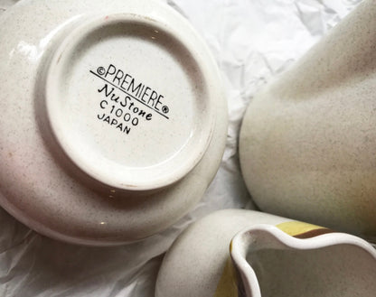 Vintage Mid Century Modern 3-piece ceramic Serving Set - Premiere NuStone c1000 - Japan, 1970 - HAPPIEST KID FINDS - Museum-quality antique and vintage posters, original art, preservation and restoration