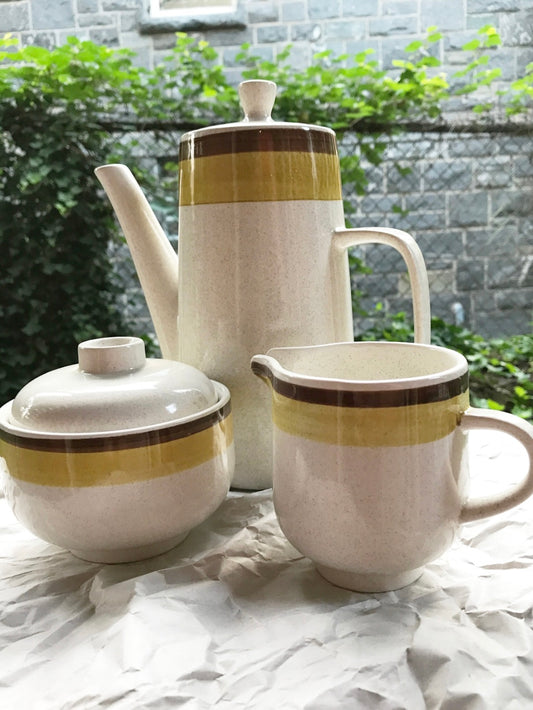 Vintage Mid Century Modern 3-piece ceramic Serving Set - Premiere NuStone c1000 - Japan, 1970 - HAPPIEST KID FINDS - Museum-quality antique and vintage posters, original art, preservation and restoration