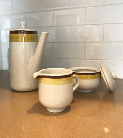 Vintage Mid Century Modern 3-piece ceramic Serving Set - Premiere NuStone c1000 - Japan, 1970 - HAPPIEST KID FINDS - Museum-quality antique and vintage posters, original art, preservation and restoration
