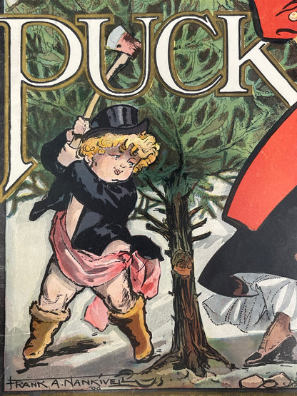 PUCK - The Christmas Number, antique lithographic cover for a New York publication, 1900 - HAPPIEST KID FINDS - Museum-quality antique and vintage posters, original art, preservation and restoration