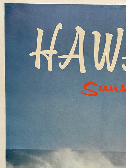 Hawaii - Sunset Beach, vintage offset lithograph travel surfing poster, c.1966 - HAPPIEST KID FINDS - Museum-quality antique and vintage posters, original art, preservation and restoration