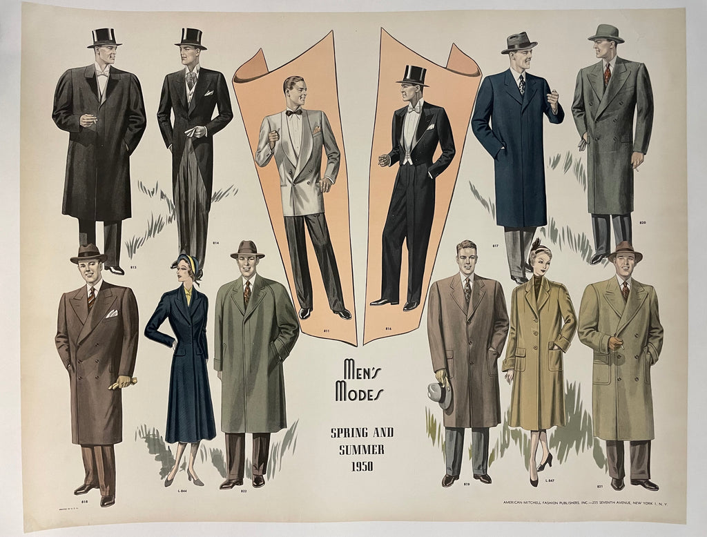 Men's Modes, Spring and Summer 1950 , vintage fashion poster - HAPPIEST KID FINDS - Museum-quality antique and vintage posters, original art, preservation and restoration