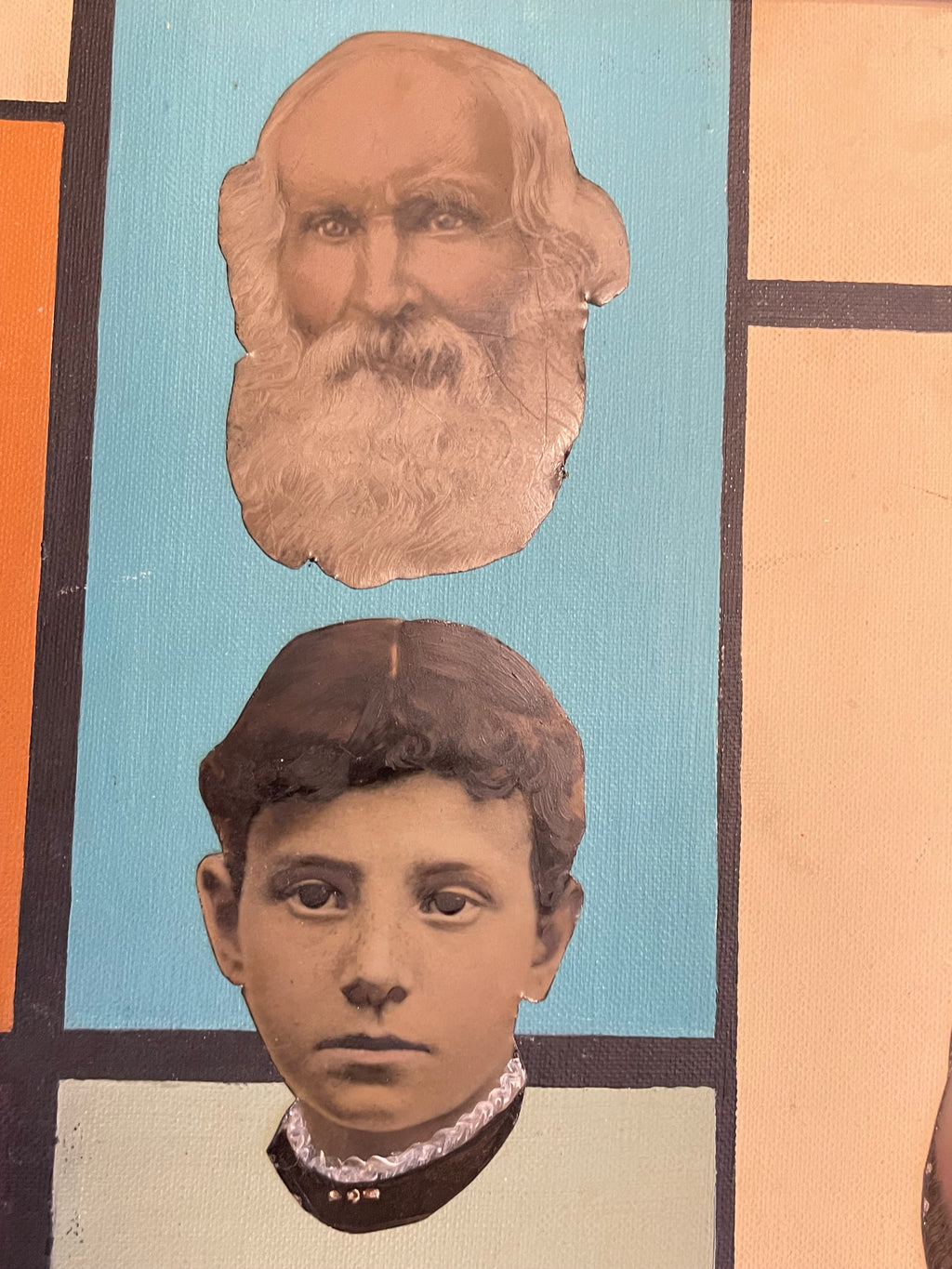 Original Tintype Collage Painting with frame, 1964 - HAPPIEST KID FINDS - Museum-quality antique and vintage posters, original art, preservation and restoration