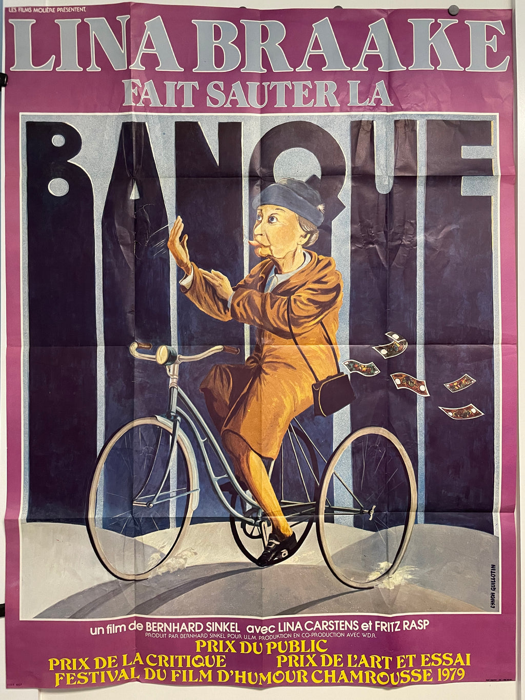 Lina Braake - Fait Sauter la Banque, vintage French film poster, c.1979 - HAPPIEST KID FINDS - Museum-quality antique and vintage posters, original art, preservation and restoration