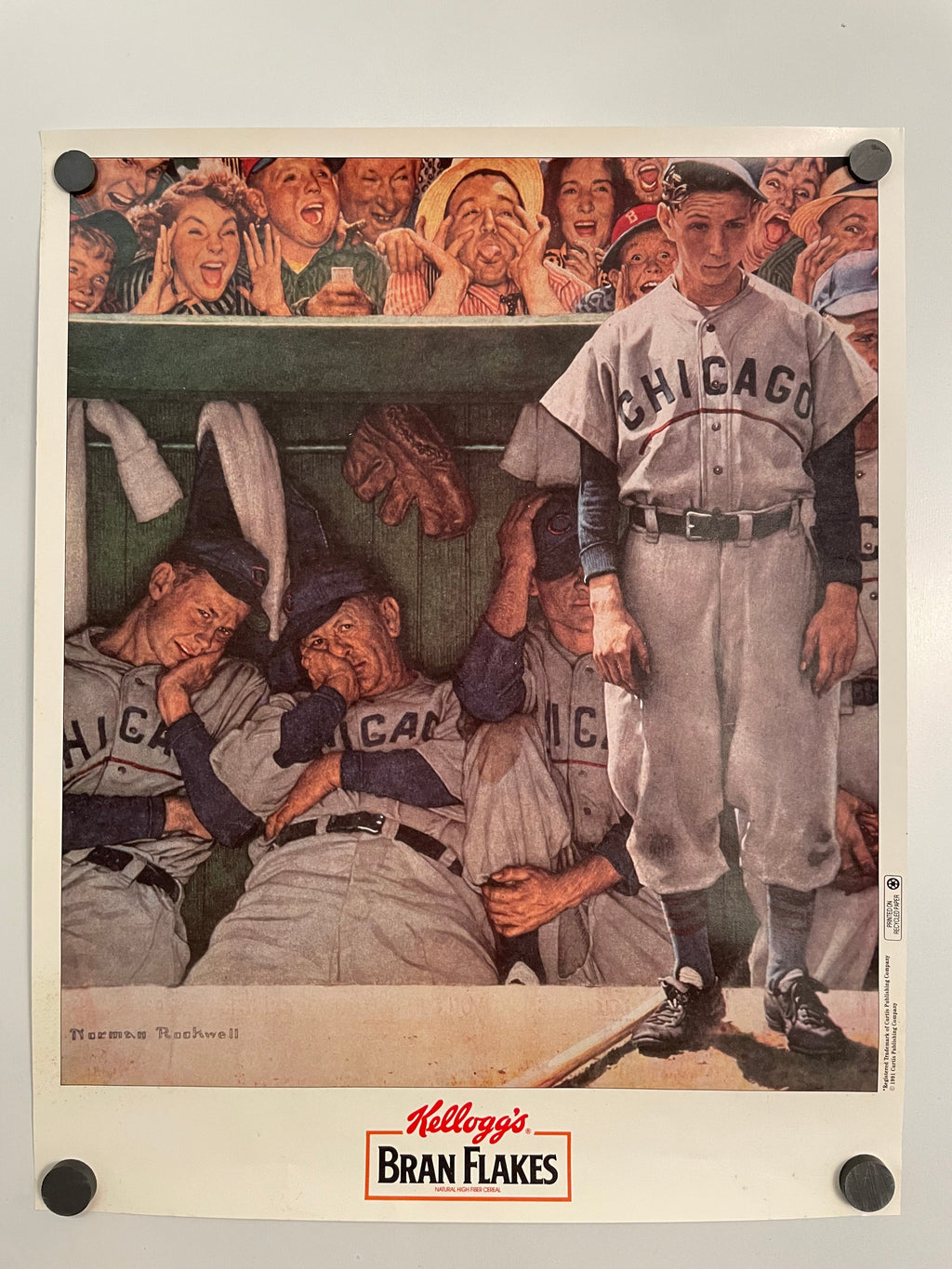 Norman Rockwell Art Poster for Kellogg's Bran Flakes 1991 Dugout Happiest Kid Finds