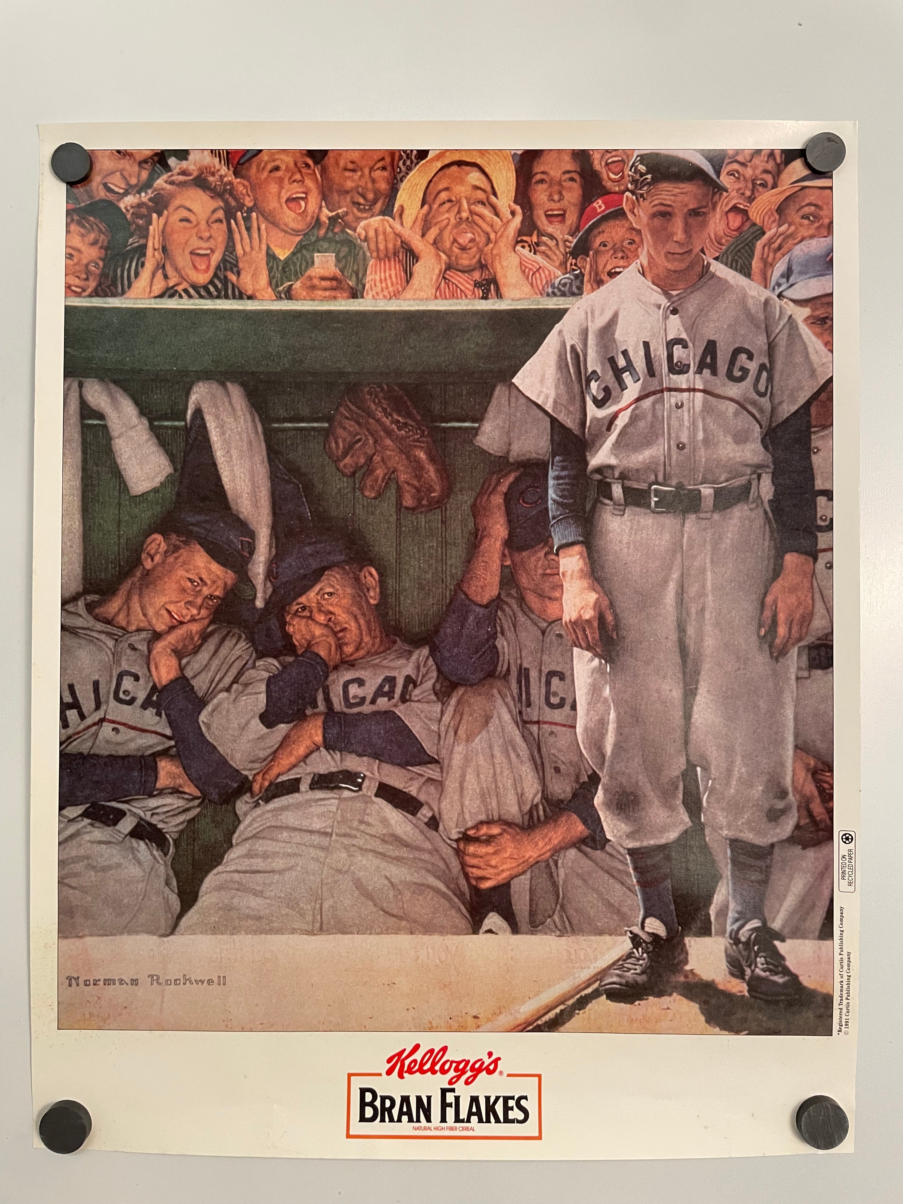 Norman Rockwell Art Poster for Kellogg's Bran Flakes 1991 Dugout Happiest Kid Finds