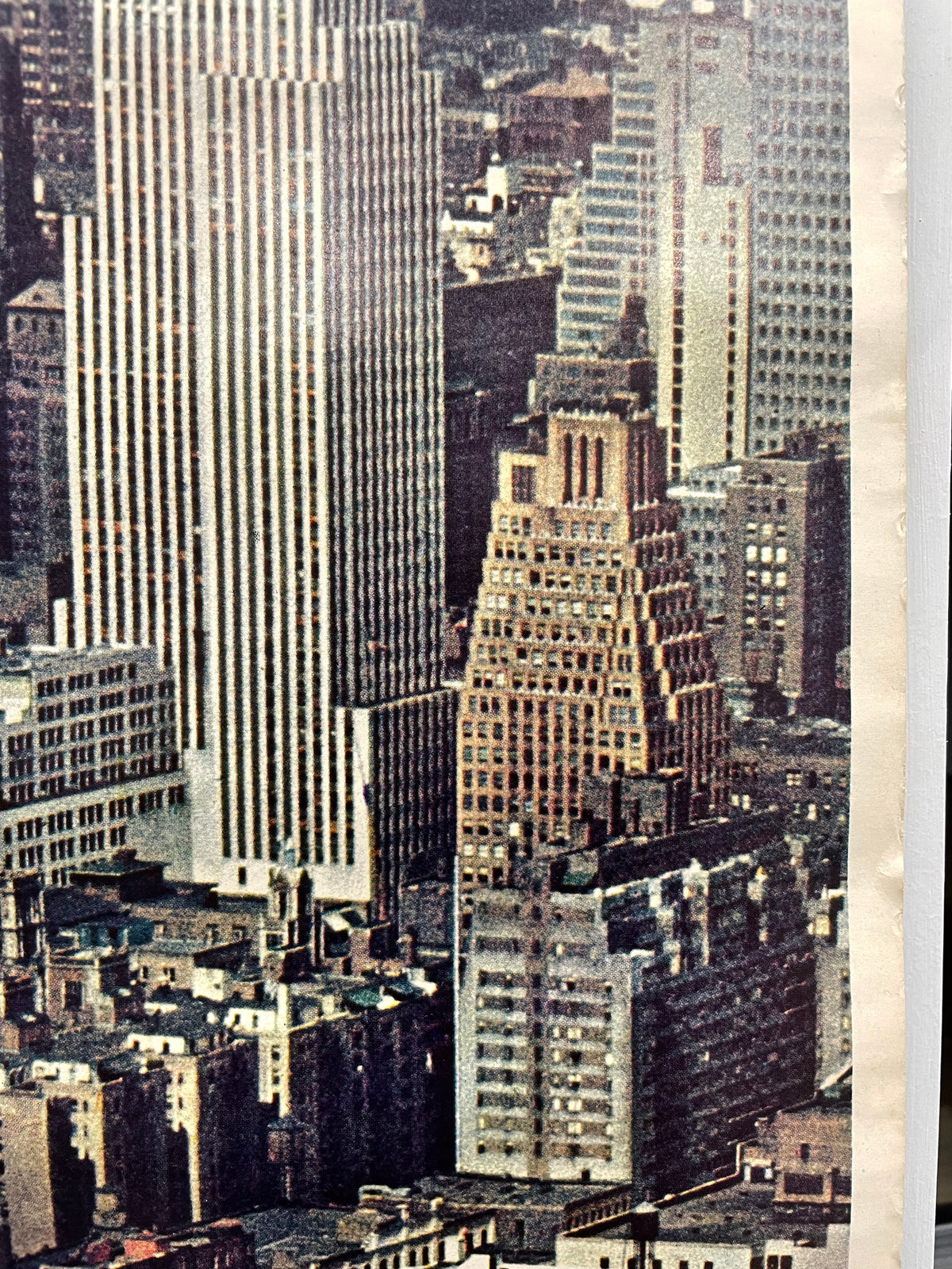 New York - rare and vintage aerial view of Midtown Manhattan skyline from the East River looking to the West showing the Empire State and United Nations Buildings, commercial travel poster of the NYC skyline, c.1979 - rolled - HAPPIEST KID FINDS - Museum-quality antique and vintage posters, original art, preservation and restoration