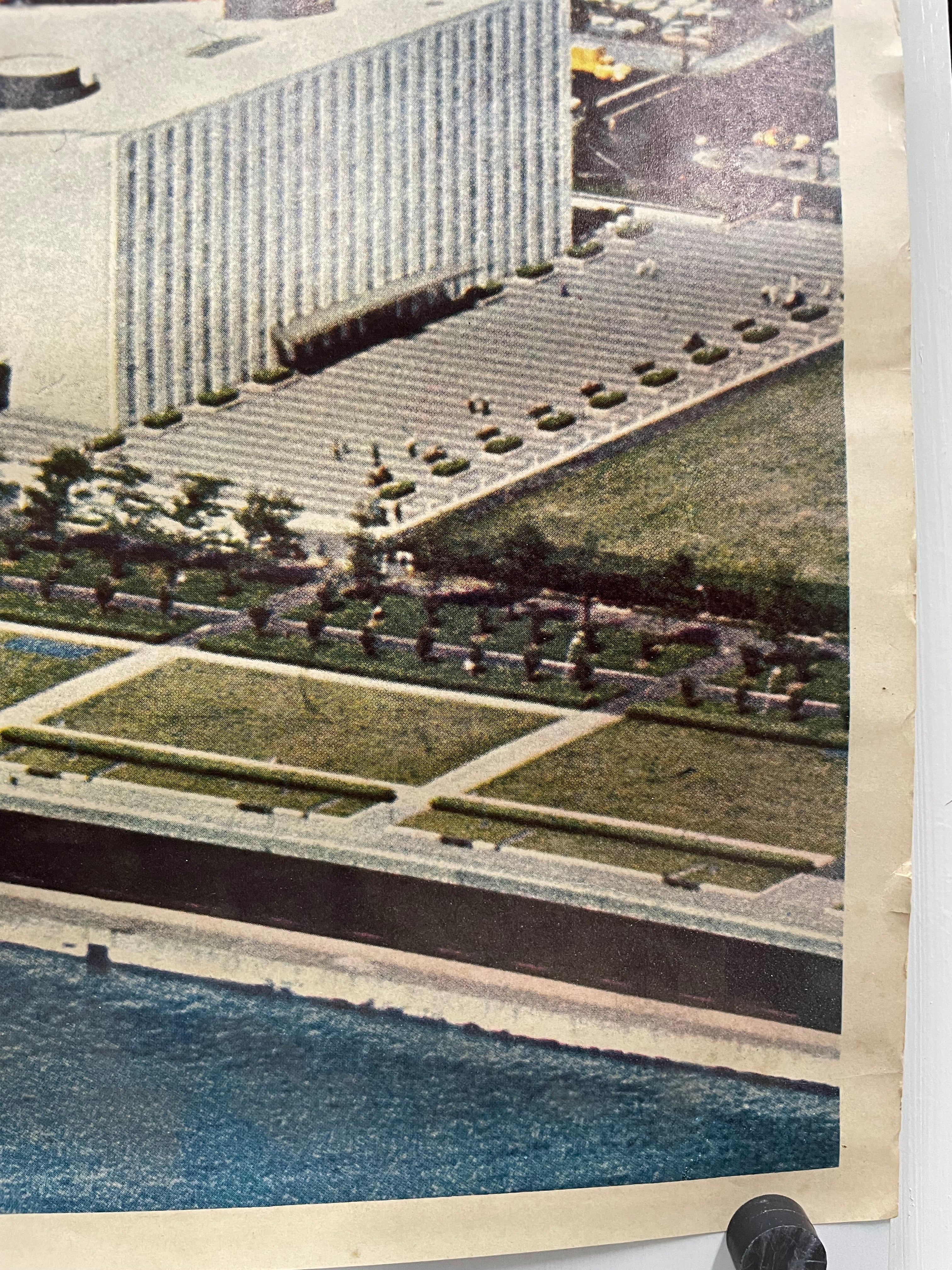New York - rare and vintage aerial view of Midtown Manhattan skyline from the East River looking to the West showing the Empire State and United Nations Buildings, commercial travel poster of the NYC skyline, c.1979 - rolled - HAPPIEST KID FINDS - Museum-quality antique and vintage posters, original art, preservation and restoration