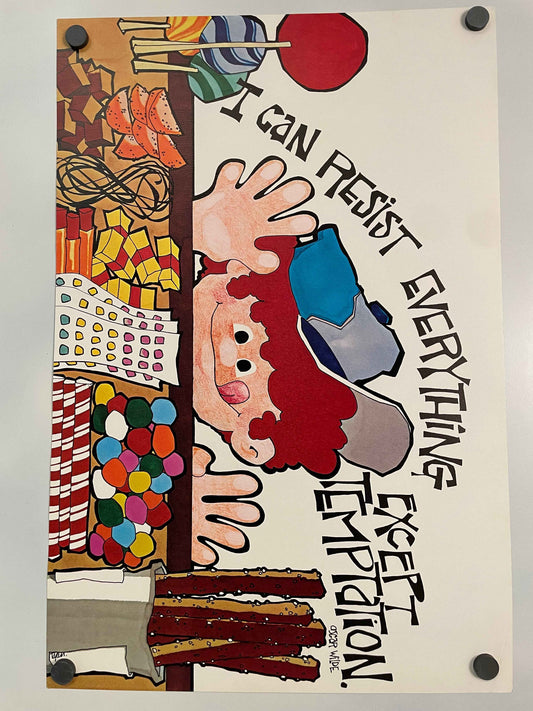 I Can Resist Everything Except Temptation vintage Argus Communications Motivational Poster, #2110