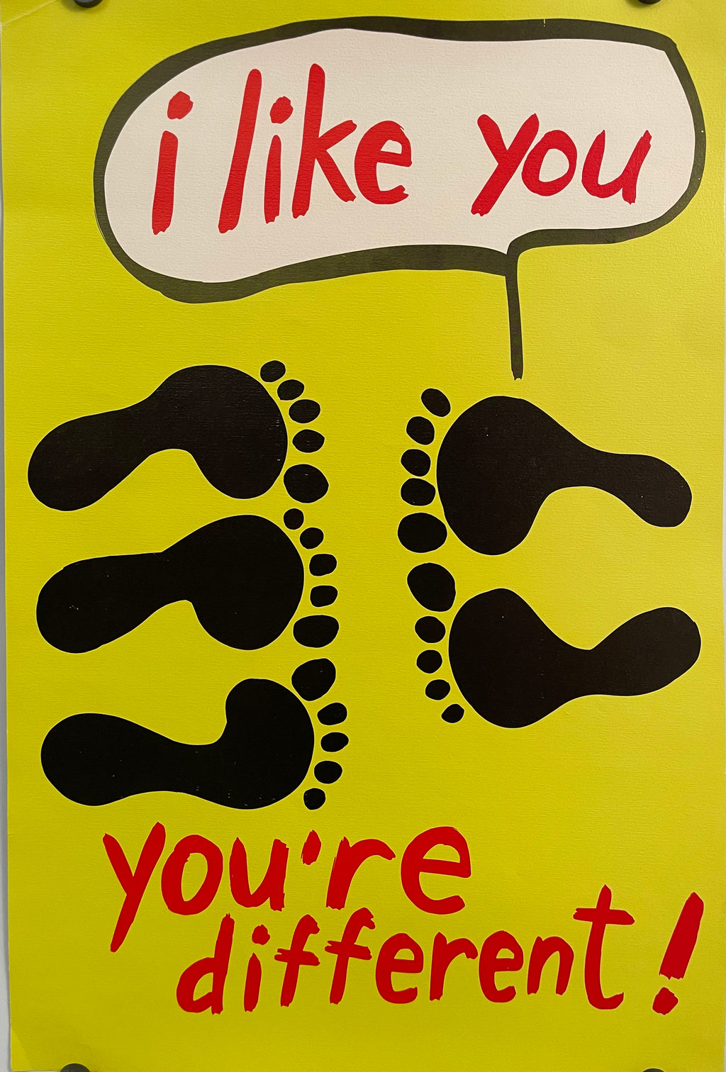 I Like You You're Different, vintage Argus Communications Motivational Poster, image of different groups of footprints