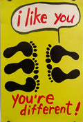 I Like You You're Different, vintage Argus Communications Motivational Poster, image of different groups of footprints