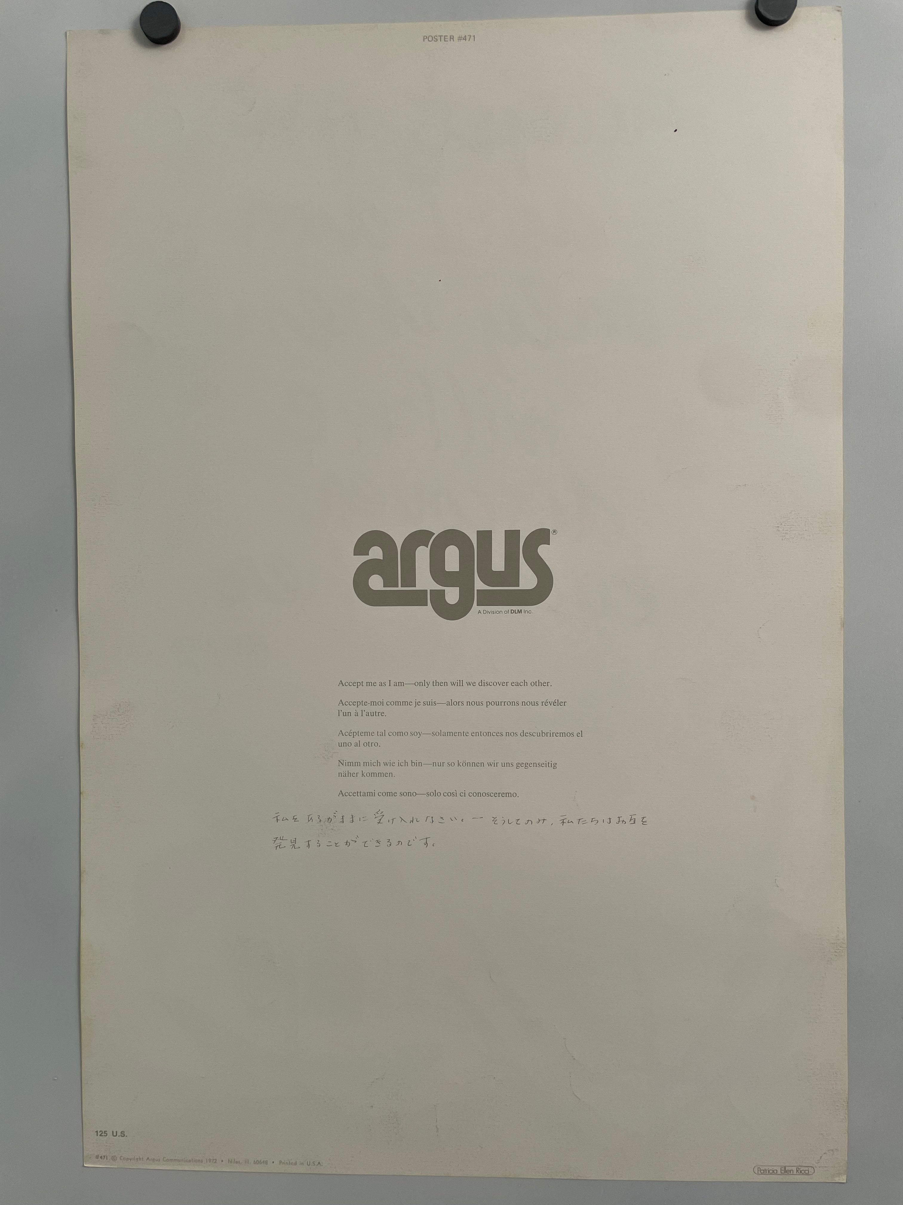 Accept Me As I Am, Only Then Will We Discover Each Other - Federico Fellini, Argus Communications Motivational Poster 1972 by Patricia Ellen Ricci Happiest Kid Finds
