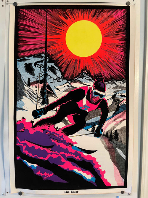 The Skier Psychedelic Flocked Blacklight Vintage Poster c.1970 | Happiest Kid Finds