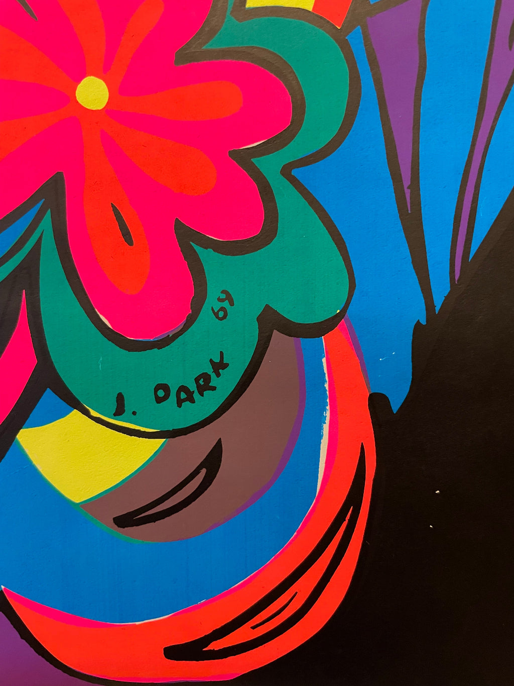 Dog Skier (Psychadelic Snoopy) Vintage Blacklight Poster J. Park 1969 Happiest Kid Finds
