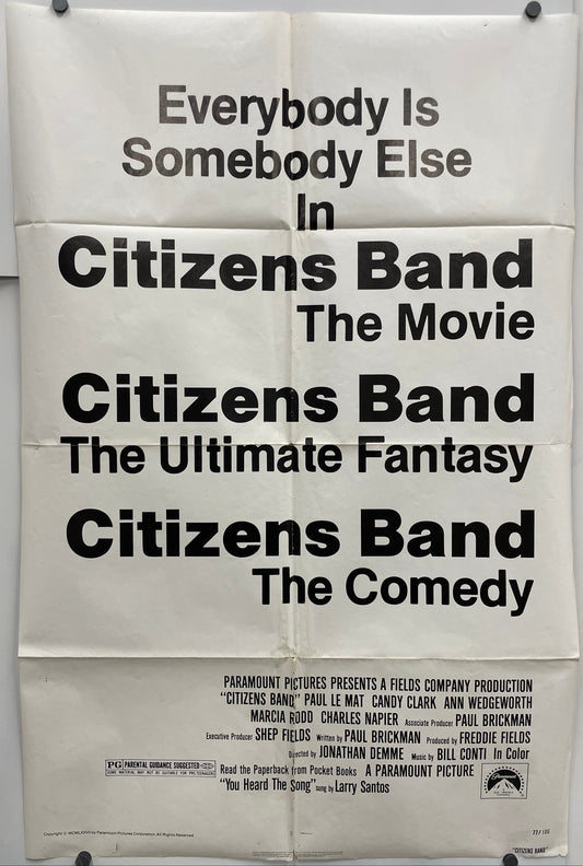 Citizens Band vintage US one-sheet film poster, 1977. Collection of 'Citizens Band' themed lines on a white background.