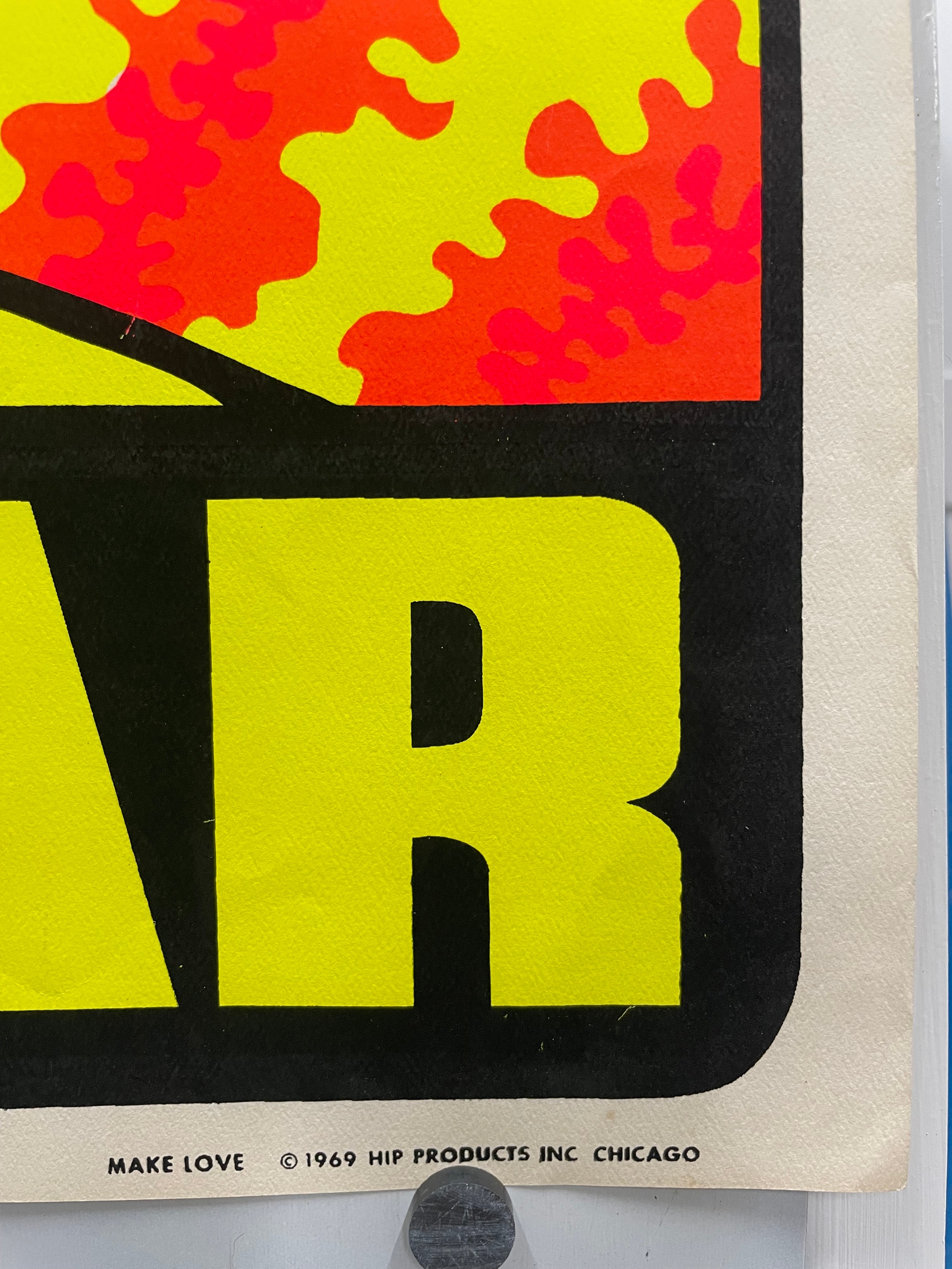 rare and vintage, Make Love Not War,  screen-printed black light poster, 1969 - HAPPIEST KID FINDS - Museum-quality antique and vintage posters, original art, preservation and restoration