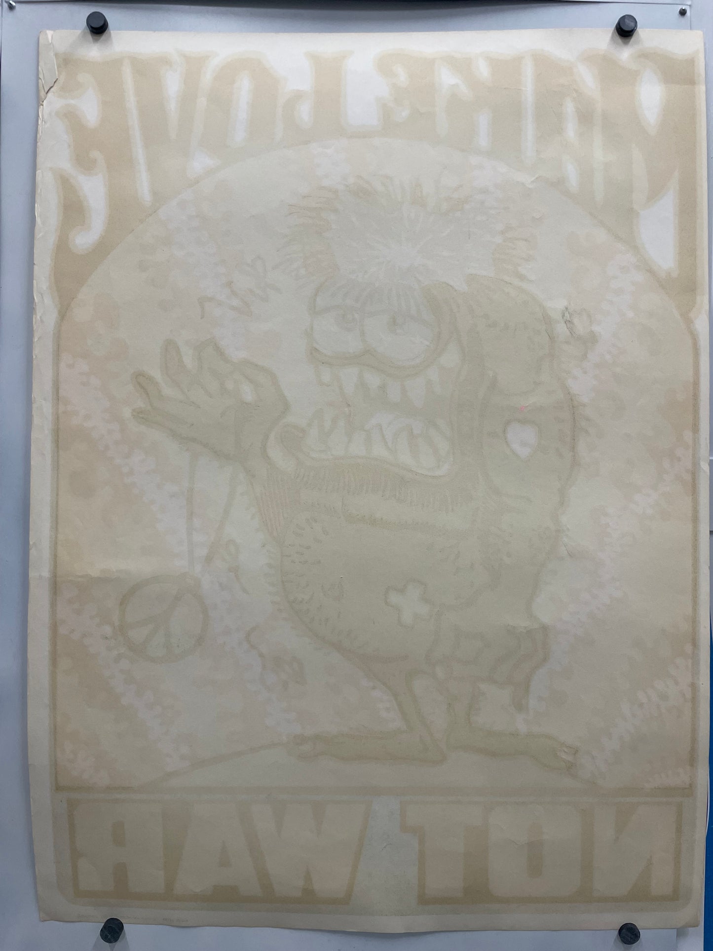 rare and vintage, Make Love Not War,  screen-printed black light poster, 1969