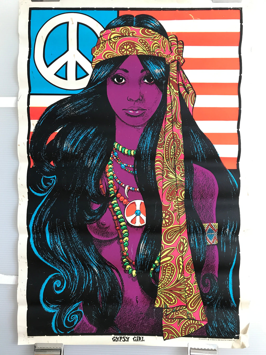 Gypsy Girl Vintage Blacklight Hippie Poster c.1969 | Happiest Kid Finds Happiest Kid Finds