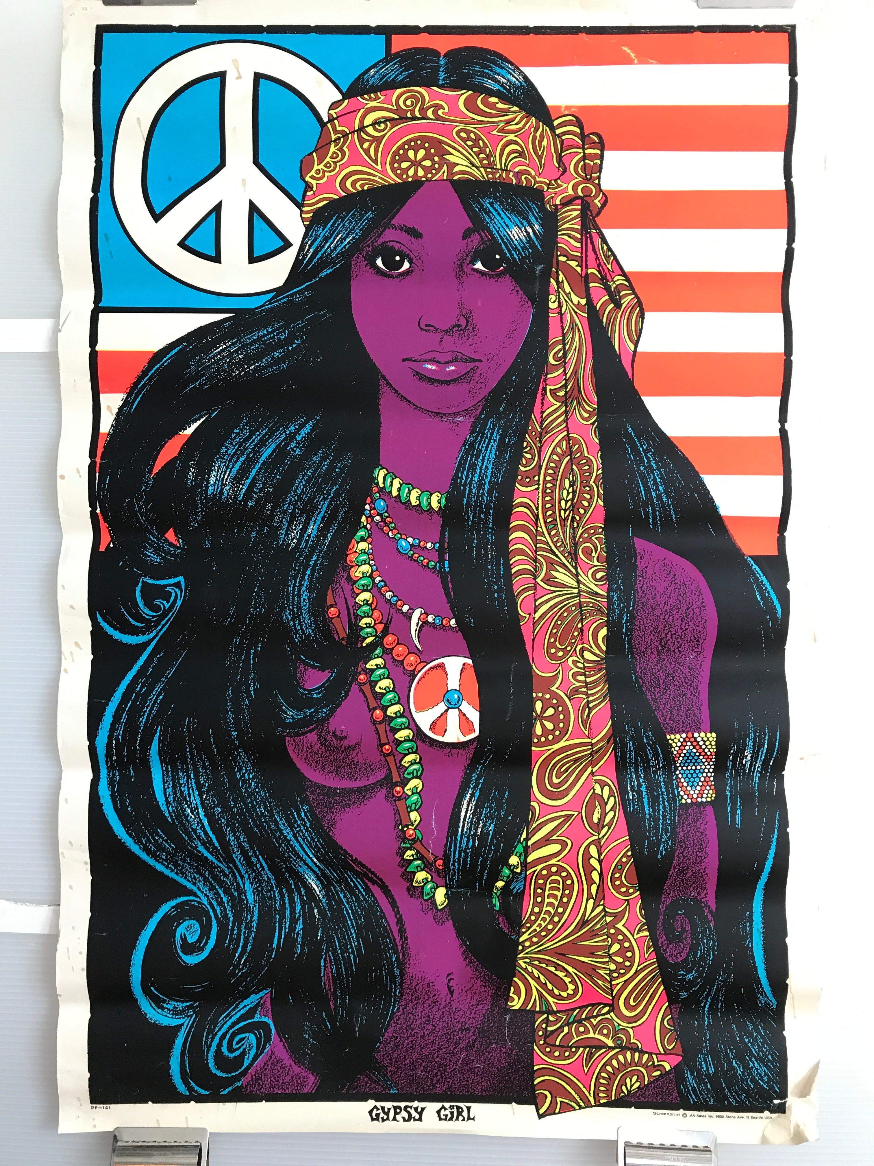 Gypsy Girl Vintage Blacklight Hippie Poster c.1969 | Happiest Kid Finds Happiest Kid Finds