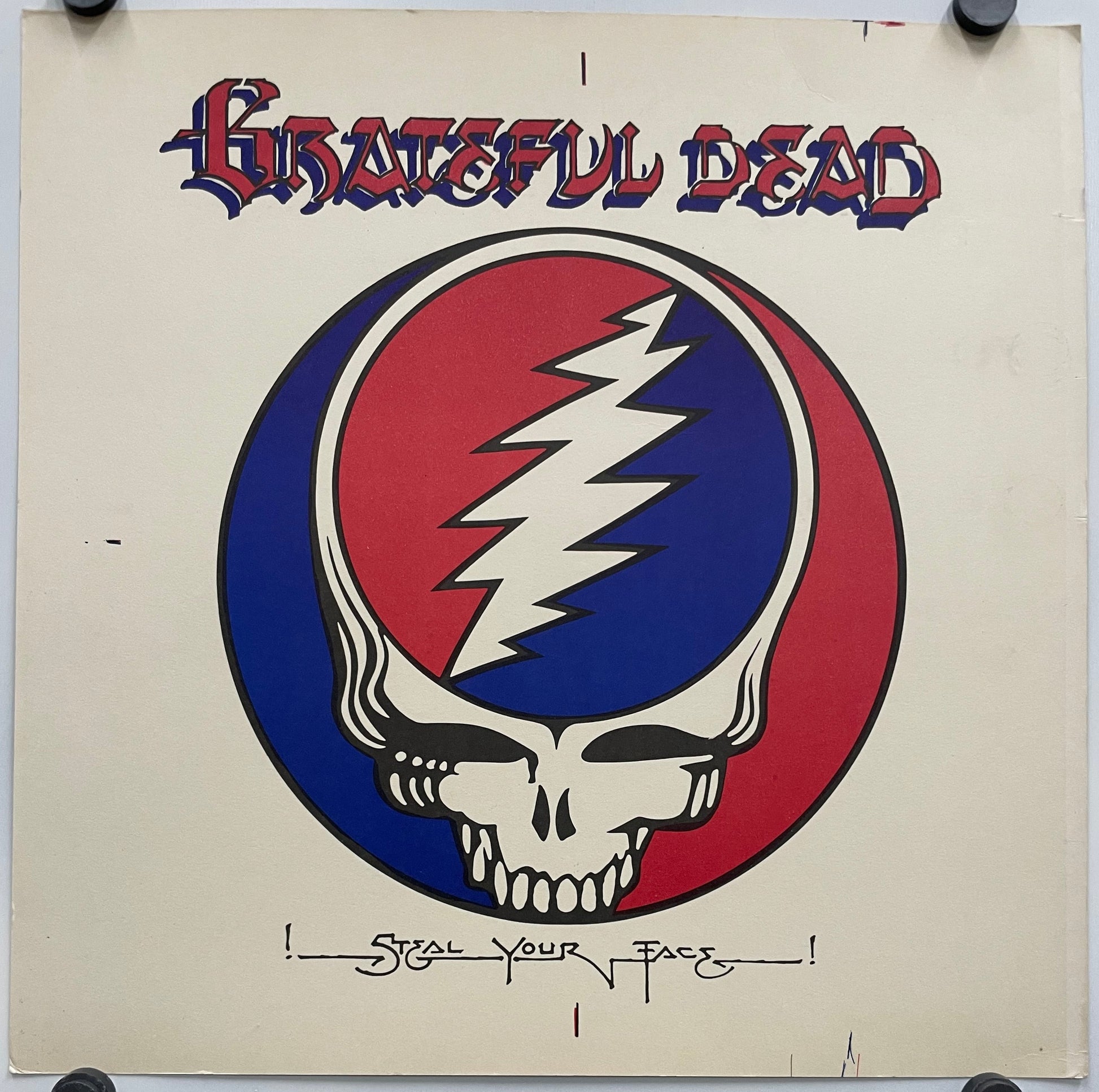 rare and vintage, GRATEFUL DEAD - Steal Your Face, music album promo poster released by Atlantic Recording Corp., 1977 featuring the band's iconic skull and bolt logo