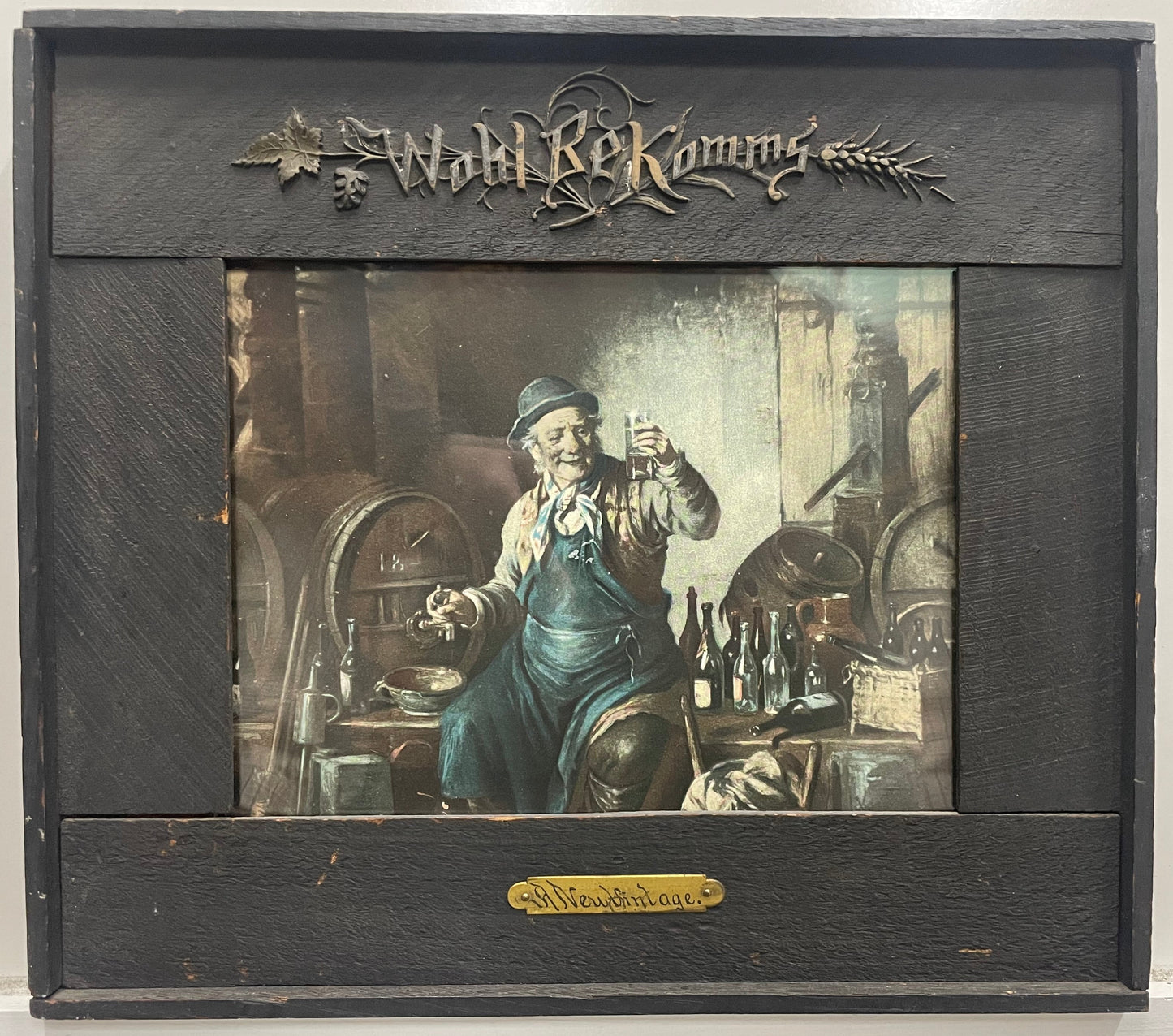 Wohl BeKomms - A New Vintage (Well Received - A New Vintage)
&nbsp;one-of-a-kind framed antique offset-lithograph of brewer sampling his creation