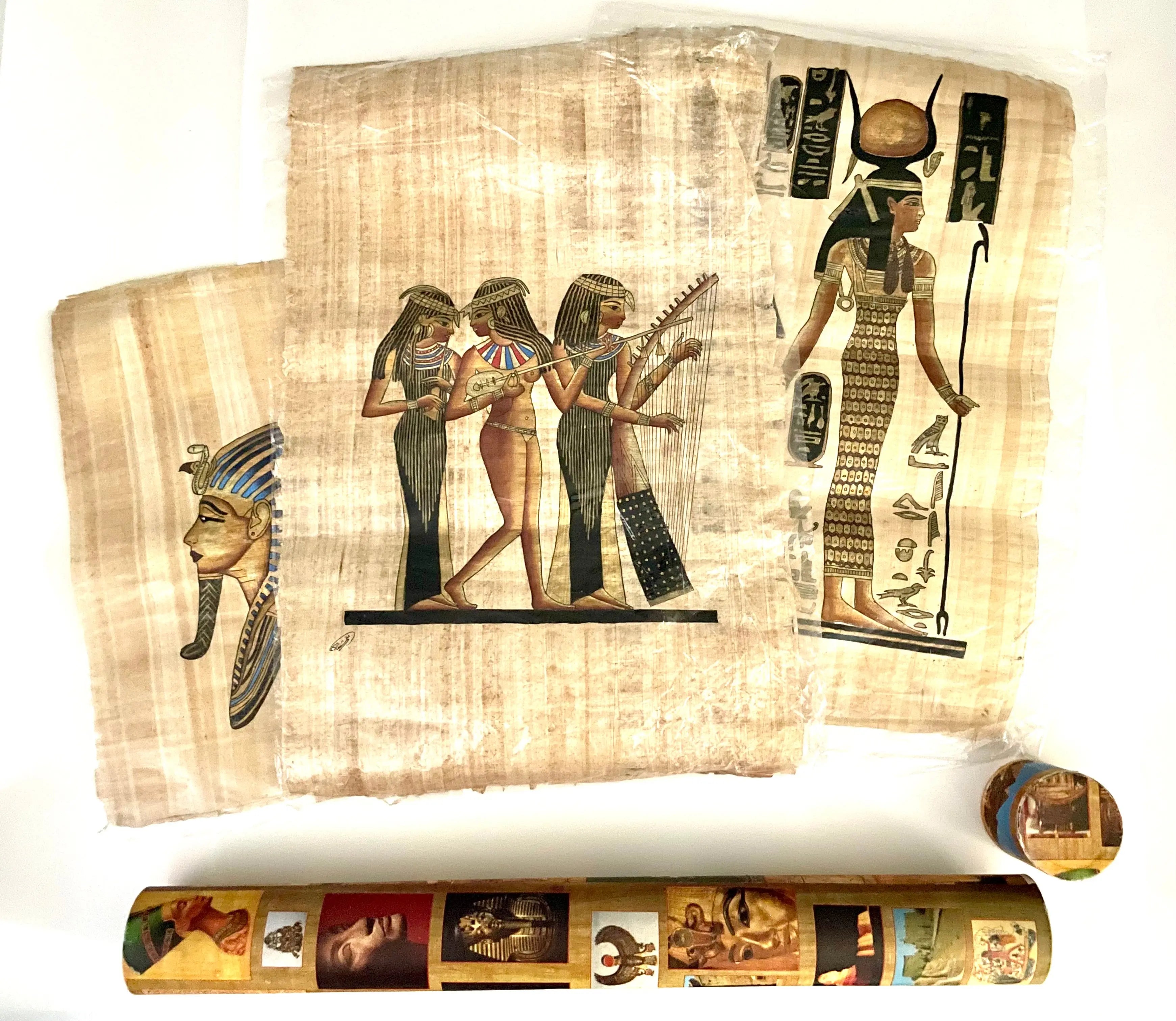 vintage decorative hand-painted on papyrus, (set of 3 from Egypt), c.1970s Happiest Kid Finds