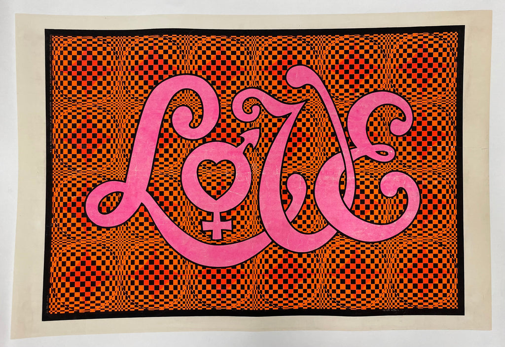 Love, vintage blacklight silk screen poster, 1971 Happiest Kid Finds