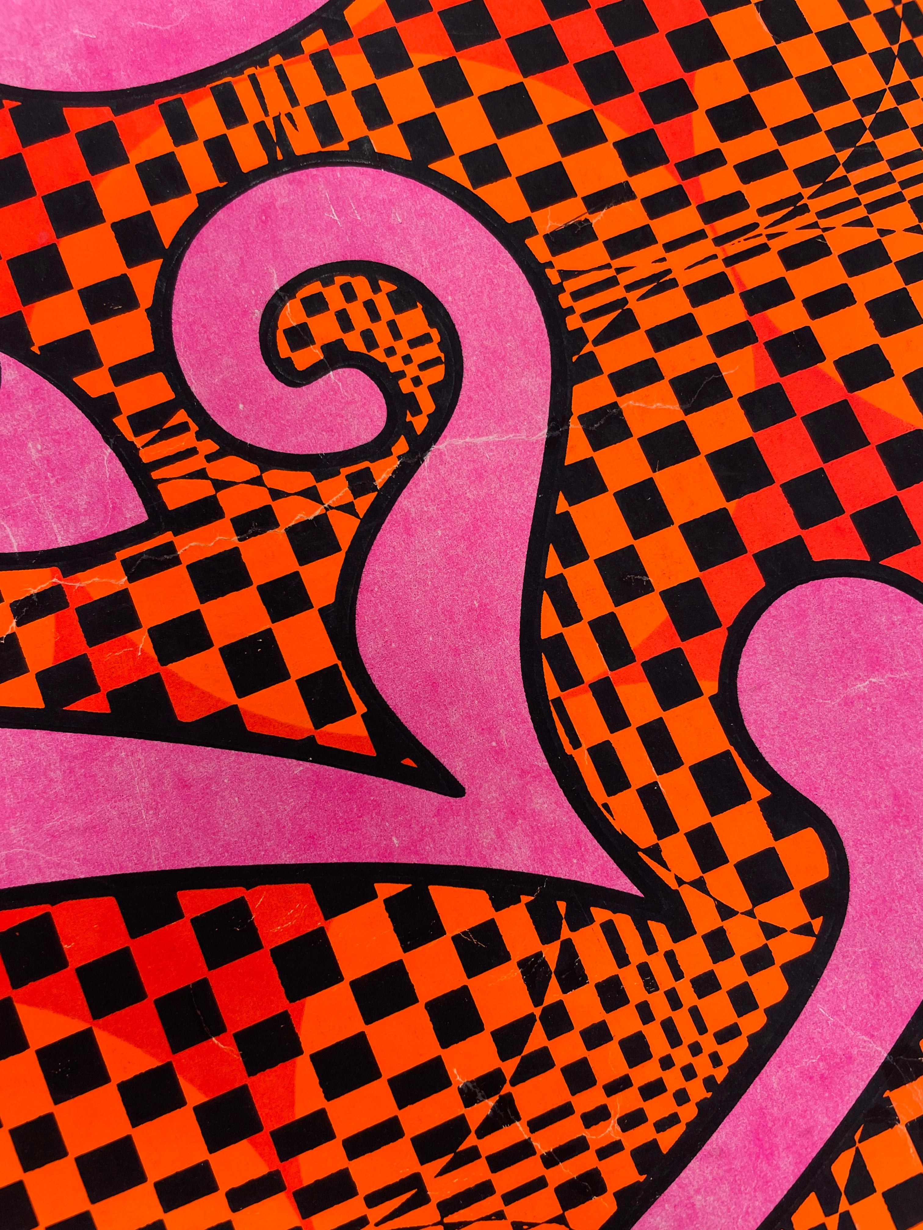 Love, vintage blacklight silk screen poster, 1971 Happiest Kid Finds