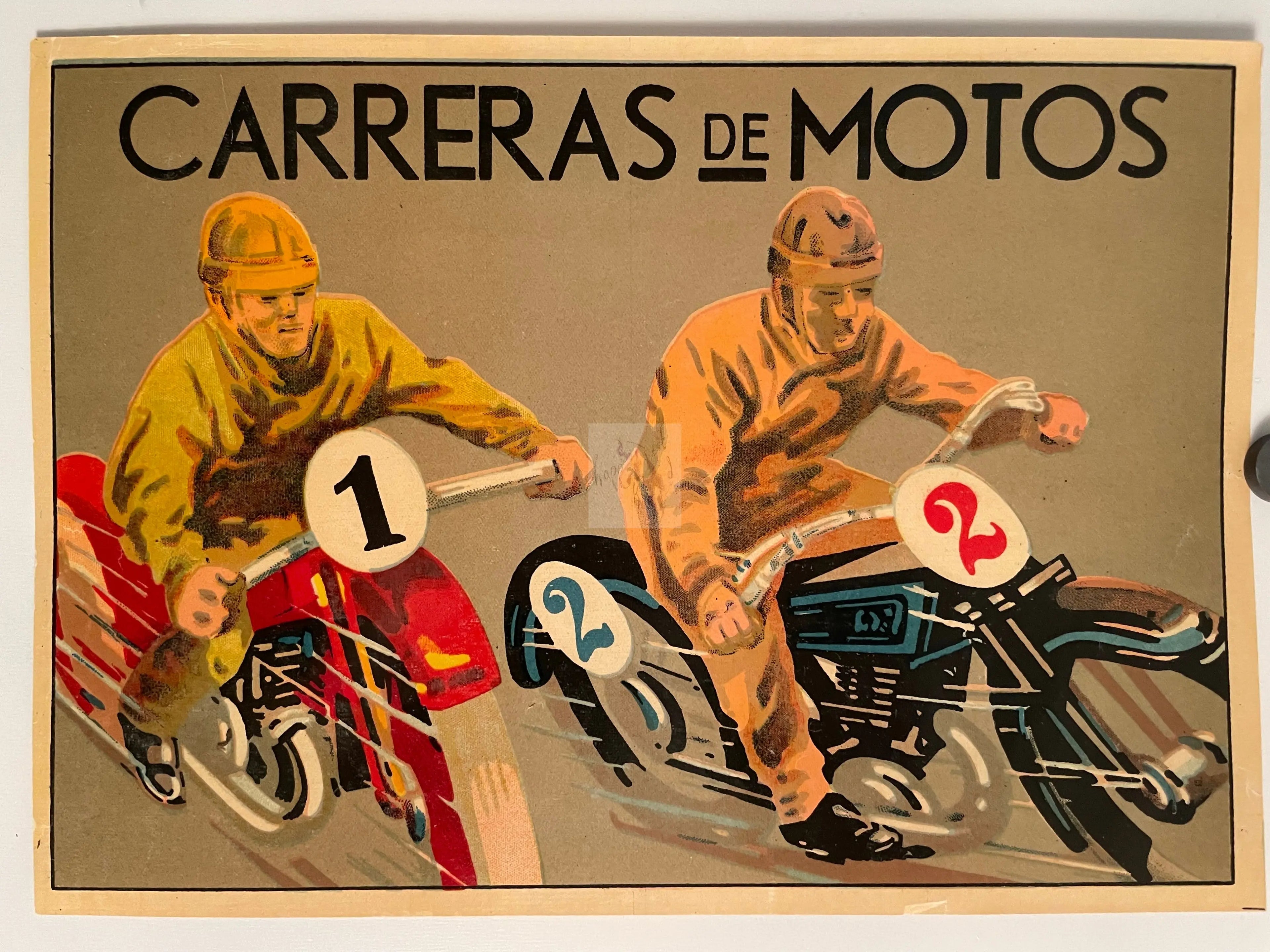 Carreras de Motos Antique Spanish Motorcycle Racing Poster c.1940s | Happiest Kid Finds Happiest Kid Finds