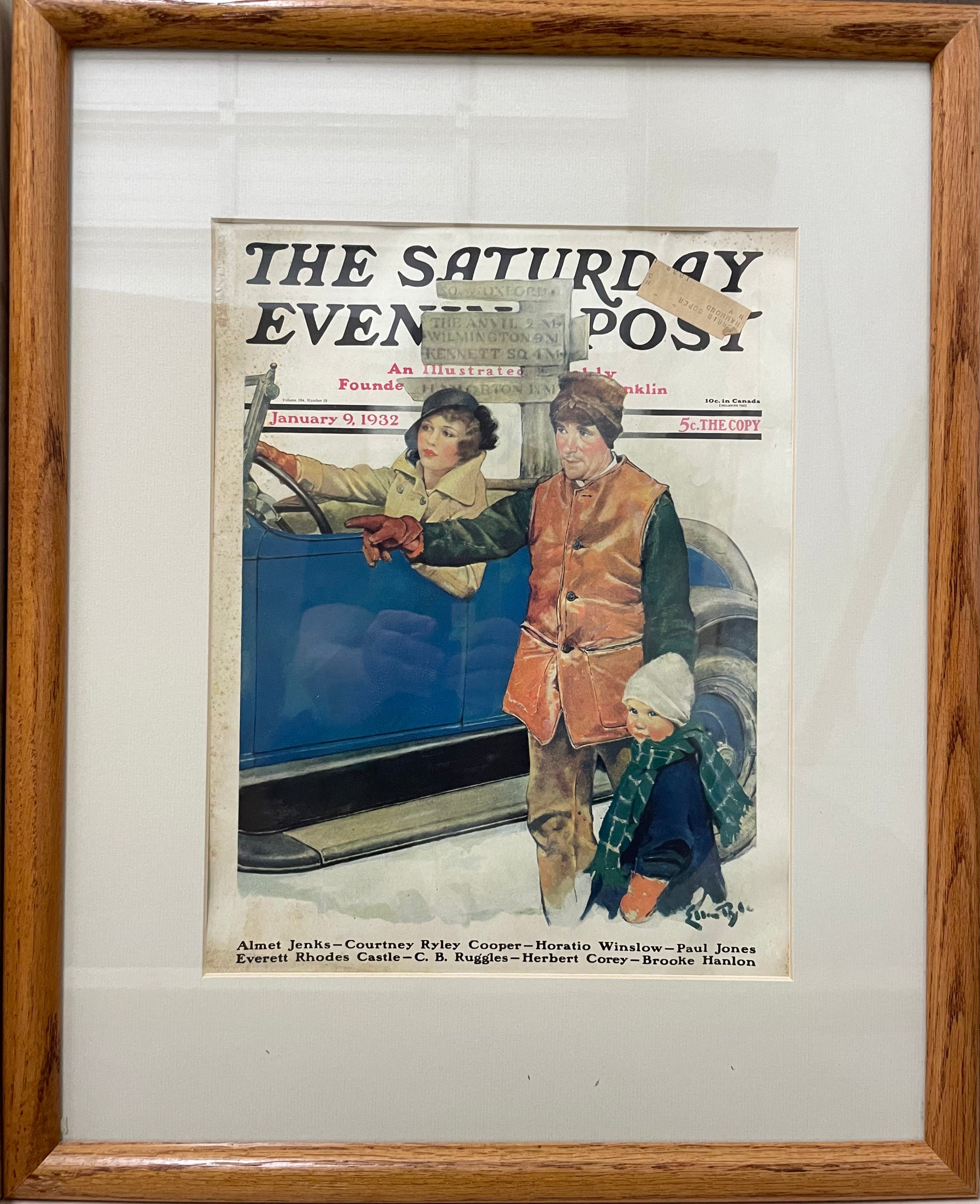 Asking Directions, framed vintage Saturday Evening Post cover, January 9, 1932 Happiest Kid Finds