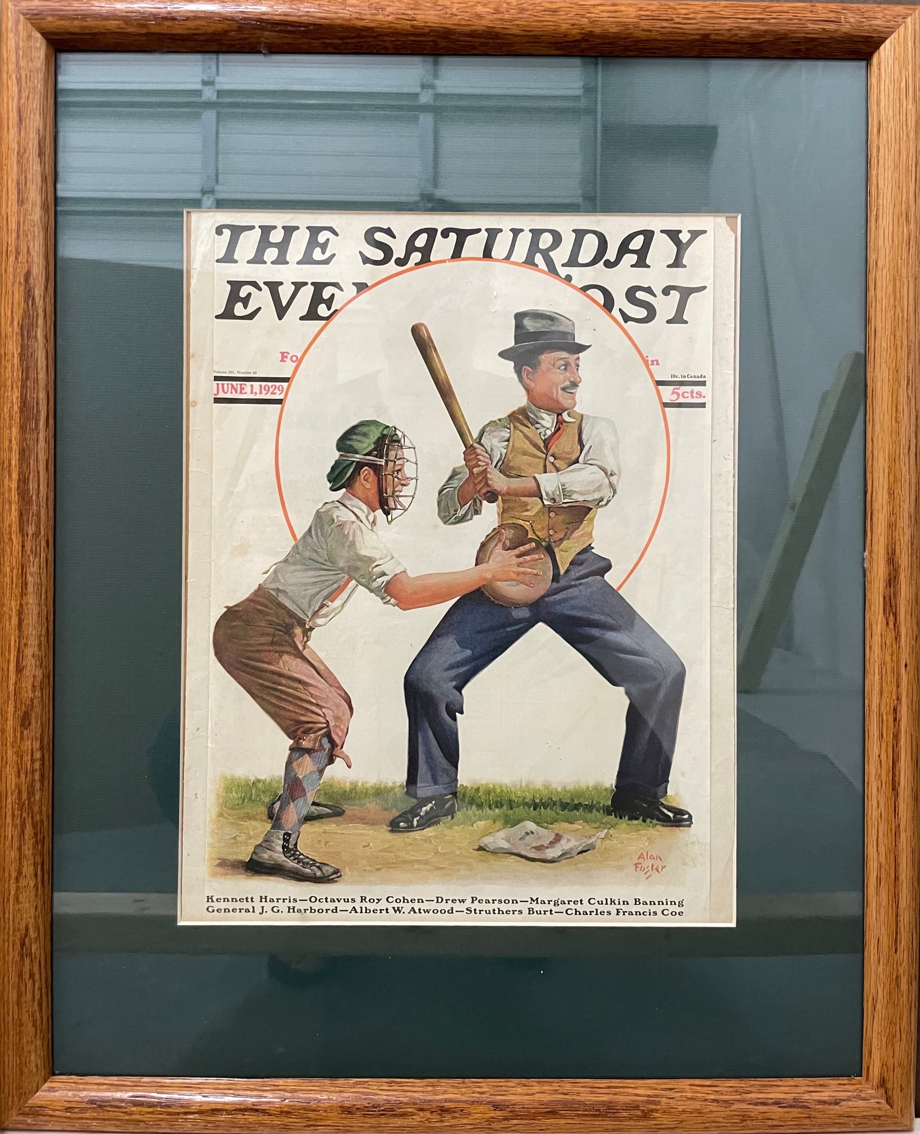 Dad at Bat Framed Vintage Saturday Evening Post Cover June 1929 | Happiest Kid Finds Happiest Kid Finds