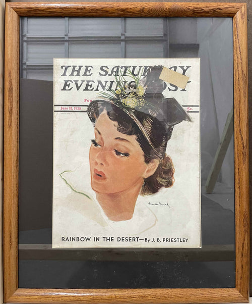 Woman in Black Hat, framed vintage Saturday Evening Post cover, June 18, 1938